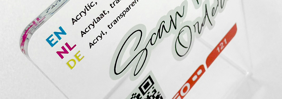 Fraaie transparante l-bordjes of tafelbordjes met QR-code