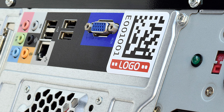 Asset tags en eigendomsstickers met Datamatrix DMC code